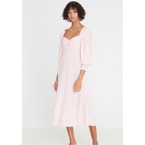 Faithfull The Brand Mathilde Pink Floral Midi Dress - Size Medium (US 6)